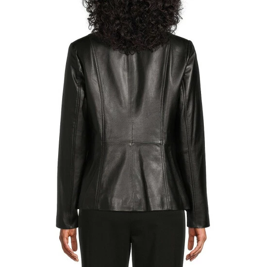 Best Sale 🎉 Investments Genuine Lamb Leather Point Collar Long Sleeve Zip Front Jacket Ruby Red 💯 2 Best Sale 🎉 Investments Genuine Lamb Leather Point Collar Long Sleeve Zip Front Jacket Ruby Red 💯 - Image 2