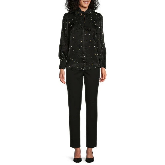 Hot Sale ๐งจ Investments Petite Size Twilight Night Long Sleeve Tie Y-Neck Button Front Top ๐ 3 Hot Sale ๐งจ Investments Petite Size Twilight Night Long Sleeve Tie Y-Neck Button Front Top ๐ - Image 3