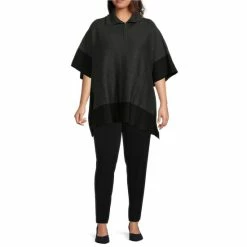 Buy 🤩 Investments Plus Size Zip Point Collar Elbow Sleeve Charcoal Black Border Sweater Poncho 🧨 -Investments Shop unnamed file 1016