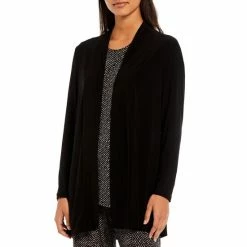 Discount ⌛ Investments Petite Size Soft Separates Long Sleeve Open Front Jacket Black 🌟