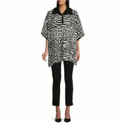 Coupon 😀 Investments Zip Point Collar Elbow Sleeve Animal Block Sweater Poncho 🎁 -Investments Shop unnamed file 1033