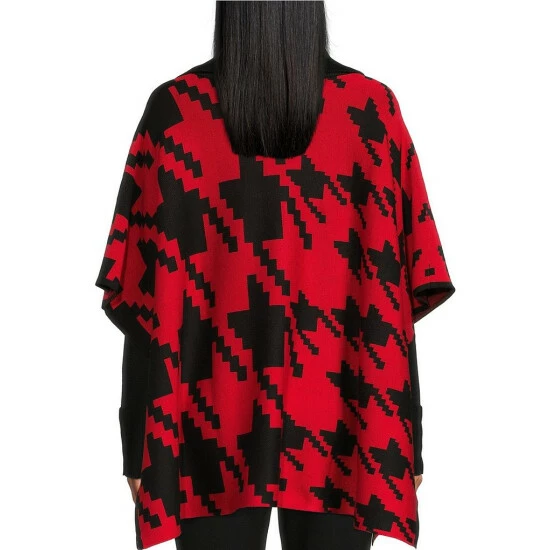 New ⭐ Investments Petite Size Houndstooth Print Zip Point Collar Elbow Sleeve Sweater Poncho Black Red Houndstooth ❤️ 2 New ⭐ Investments Petite Size Houndstooth Print Zip Point Collar Elbow Sleeve Sweater Poncho Black Red Houndstooth ❤️ - Image 2