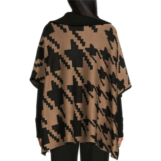 New ⭐ Investments Petite Size Houndstooth Print Zip Point Collar Elbow Sleeve Sweater Poncho Black Red Houndstooth ❤️ 5 New ⭐ Investments Petite Size Houndstooth Print Zip Point Collar Elbow Sleeve Sweater Poncho Black Red Houndstooth ❤️ - Image 5