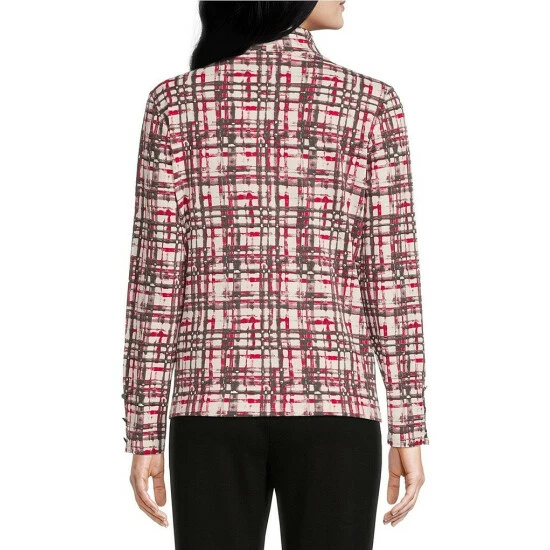Best Pirce ๐ Investments Knit Plaid Print Impression Mock Neck Long Button Sleeve Top Plaid Impression ๐ 2 Best Pirce ๐ Investments Knit Plaid Print Impression Mock Neck Long Button Sleeve Top Plaid Impression ๐ - Image 2