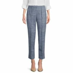 Flash Sale 🧨 Investments Signature Ponte Blue White Crosshatch Print Knit Pull-On Ankle Pants Blue/white Crosshatch ❤️