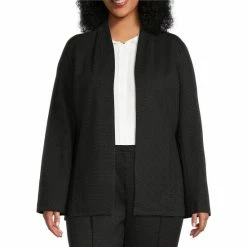 Promo 😀 Investments Plus Size Signature Ponte Black/White Dot Print Long Sleeve Open Front Jacket 🎉
