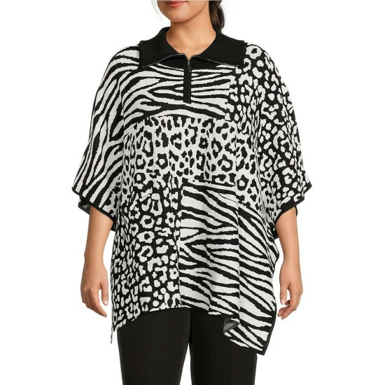 Best deal ๐ Investments Plus Size Animal Block Print Zip Point Collar Elbow Sleeve Sweater Poncho ๐งจ 1 Best deal ๐ Investments Plus Size Animal Block Print Zip Point Collar Elbow Sleeve Sweater Poncho ๐งจ
