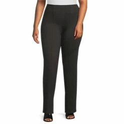 Best deal 🛒 Slim Factor By Investments Plus Size 👩 Woman Ponte Knit No Waist Slim Straight Pants Dark Heather Grey 🥰
