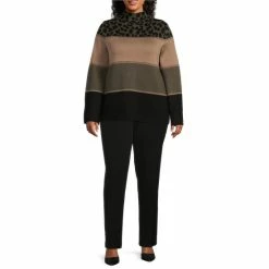 Best reviews of 🧨 Investments Plus Size Animal Block Print Long Sleeve Funnel Mock Neck Sweater Neutral Animal Block ❤️ -Investments Shop unnamed file 1121