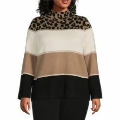 Best reviews of 🧨 Investments Plus Size Animal Block Print Long Sleeve Funnel Mock Neck Sweater Neutral Animal Block ❤️ -Investments Shop unnamed file 1122