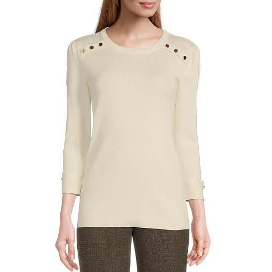 Cheap 🎉 Investments Crew Neck 3/4 Sleeve Button Shoulder Detailed Top Burnt Ochre ❤️ 1 Cheap 🎉 Investments Crew Neck 3/4 Sleeve Button Shoulder Detailed Top Burnt Ochre ❤️