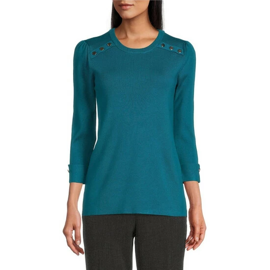 Budget โ Investments Petite Size Crew Neck 3/4 Sleeve Button Detailed Top Avocado ๐ 1 Budget โ Investments Petite Size Crew Neck 3/4 Sleeve Button Detailed Top Avocado ๐