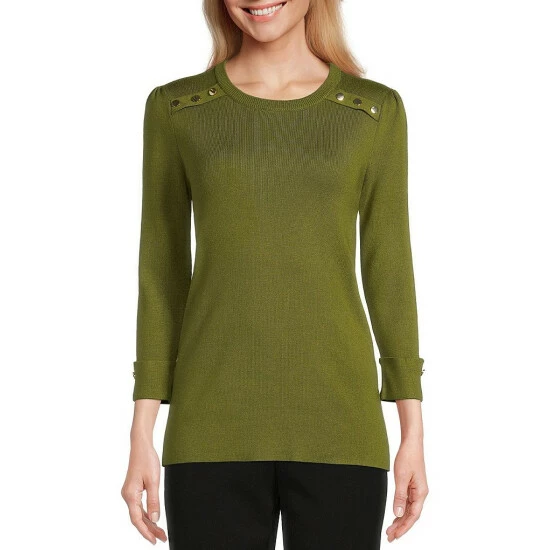 Budget โ Investments Petite Size Crew Neck 3/4 Sleeve Button Detailed Top Avocado ๐ 4 Budget โ Investments Petite Size Crew Neck 3/4 Sleeve Button Detailed Top Avocado ๐ - Image 4