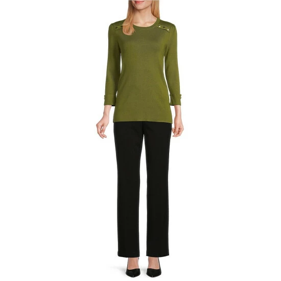 Budget โ Investments Petite Size Crew Neck 3/4 Sleeve Button Detailed Top Avocado ๐ 6 Budget โ Investments Petite Size Crew Neck 3/4 Sleeve Button Detailed Top Avocado ๐ - Image 6