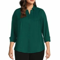 Best reviews of 💯 Investments Plus Size Taylor Gold Label Non-Iron Point Collar 3/4 Sleeve Button Front 👚 Shirt Silver 🎉
