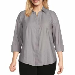 Best reviews of 💯 Investments Plus Size Taylor Gold Label Non-Iron Point Collar 3/4 Sleeve Button Front 👚 Shirt Silver 🎉 -Investments Shop unnamed file 1154