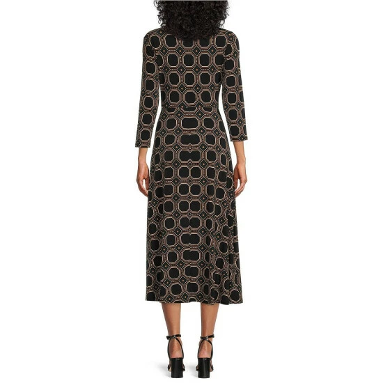 Buy ๐ Investments Soft Separates Surplice V-Neck 3/4 Sleeve Hexagon Geo Print Faux Wrap Midi ๐ Dress ๐ 2 Buy ๐ Investments Soft Separates Surplice V-Neck 3/4 Sleeve Hexagon Geo Print Faux Wrap Midi ๐ Dress ๐ - Image 2