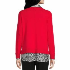 Promo 😀 Investments Animal Print Long Sleeve V-Neck Layered Twofer Top Grey Heather 🛒 -Investments Shop unnamed file 1172