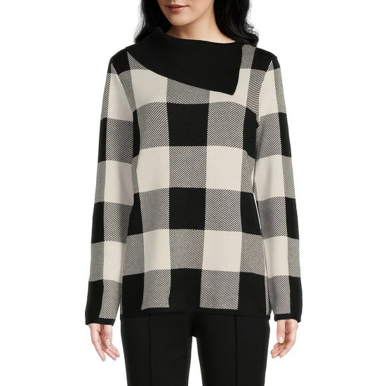 Brand new ๐ Investments Check Print Long Sleeve Envelope Neck Sweater Black Toreador Check ๐ฅฐ 4 Brand new ๐ Investments Check Print Long Sleeve Envelope Neck Sweater Black Toreador Check ๐ฅฐ - Image 4