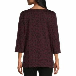Coupon 🌟 Slim Factor By Investments Leopard Print Round Neck Side Slit Hem 3/4 Sleeve Top Friar Brown 👍 -Investments Shop unnamed file 1190