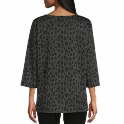 Coupon 🌟 Slim Factor By Investments Leopard Print Round Neck Side Slit Hem 3/4 Sleeve Top Friar Brown 👍 -Investments Shop unnamed file 1193
