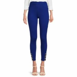 Budget 🔥 Slim Factor By Investments Silver Ring Hem Pull-On Ankle Leggings Royal Blue ⌛