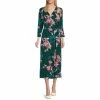 Brand new 🎁 Investments Soft Separates Watercolor Floral Print Surplice V-Neck 3/4 Sleeve Faux Wrap Midi 👗 Dress 💯