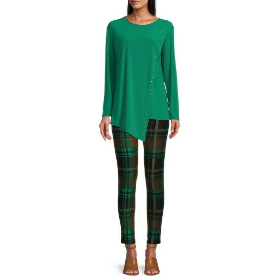 Outlet ⭐ Slim Factor By Investments Jewel Neck Gold Embellished Asymmetric Blouse Lush Meadow 🌟 3 Outlet ⭐ Slim Factor By Investments Jewel Neck Gold Embellished Asymmetric Blouse Lush Meadow 🌟 - Image 3