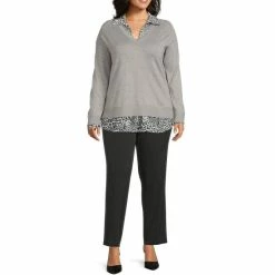 Brand new 😀 Investments Plus Size Animal Print Long Sleeve V-Neck Two-Fer Top Grey Heather 🥰 -Investments Shop unnamed file 1217
