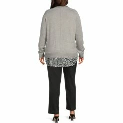 Brand new 😀 Investments Plus Size Animal Print Long Sleeve V-Neck Two-Fer Top Grey Heather 🥰 -Investments Shop unnamed file 1218