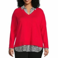 Brand new 😀 Investments Plus Size Animal Print Long Sleeve V-Neck Two-Fer Top Grey Heather 🥰 -Investments Shop unnamed file 1219