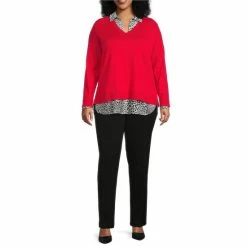 Brand new 😀 Investments Plus Size Animal Print Long Sleeve V-Neck Two-Fer Top Grey Heather 🥰 -Investments Shop unnamed file 1221