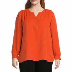 Best Pirce 🛒 Investments Plus Size Woven Long Sleeve Y-Neck Top Hot Spot 😉 -Investments Shop unnamed file 1235