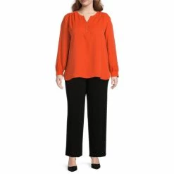 Best Pirce 🛒 Investments Plus Size Woven Long Sleeve Y-Neck Top Hot Spot 😉 -Investments Shop unnamed file 1237