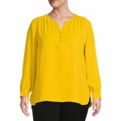 Best Pirce 🛒 Investments Plus Size Woven Long Sleeve Y-Neck Top Hot Spot 😉 -Investments Shop unnamed file 1238