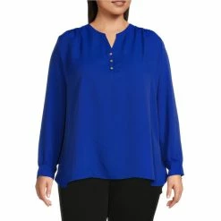 Best Pirce 🛒 Investments Plus Size Woven Long Sleeve Y-Neck Top Hot Spot 😉 -Investments Shop unnamed file 1240