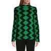 Discount ⌛ Investments Chevron Stripe Print Long Sleeve Funnel Mock Neck Sweater Black/jolly Green Chevron 🎁
