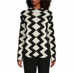 Discount ⌛ Investments Chevron Stripe Print Long Sleeve Funnel Mock Neck Sweater Black/jolly Green Chevron 🎁 -Investments Shop unnamed file 1244