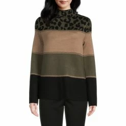 Cheap ❤️ Investments Petite Size Animal Print Long Sleeve Funnel Mock Neck Sweater Olive Animal Block 🔔 -Investments Shop unnamed file 1250