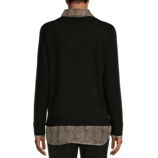 Best deal ๐คฉ Investments Cheetah Print Long Sleeve V-Neck Layered Twofer Top Black ๐ 2 Best deal ๐คฉ Investments Cheetah Print Long Sleeve V-Neck Layered Twofer Top Black ๐ - Image 2