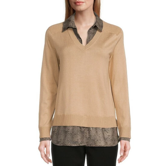 Best deal ๐คฉ Investments Cheetah Print Long Sleeve V-Neck Layered Twofer Top Black ๐ 4 Best deal ๐คฉ Investments Cheetah Print Long Sleeve V-Neck Layered Twofer Top Black ๐ - Image 4