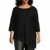 Top 10 🔥 Slim Factor By Investments Plus Size 3/4 Sleeve Zebra Mesh Round Neck Asymmetrical Hem Tunic Black 🤩