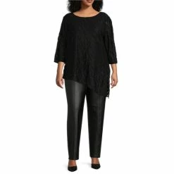 Top 10 🔥 Slim Factor By Investments Plus Size 3/4 Sleeve Zebra Mesh Round Neck Asymmetrical Hem Tunic Black 🤩 -Investments Shop unnamed file 1267