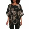 Cheap 🔔 Slim Factor By Investments Scattered Chain Print Round Neck 3/4 Sleeve Poncho Top Scattered Chains 🎁