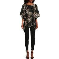Cheap 🔔 Slim Factor By Investments Scattered Chain Print Round Neck 3/4 Sleeve Poncho Top Scattered Chains 🎁 -Investments Shop unnamed file 1280