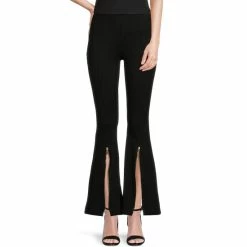 Budget 🤩 Slim Factor By Investments No Waist Front Slit Flare Leg Zipper Detail Ponte Pants Black 🧨