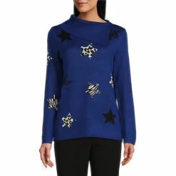 Brand new 😍 Investments Star Print Long Sleeve Envelope Neck Sweater Neutral Stars 💯