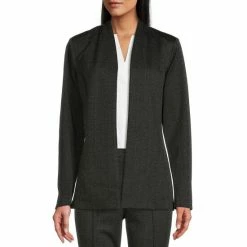 Budget 🥰 Investments Signature Ponte Long Sleeve Black White Crosshatch Open Front Coordinating Jacket Black/white Crosshatch ⌛