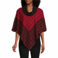 Wholesale 🔥 Slim Factor By Investments Tweed Print Cowl Neck 3/4 Sleeve Layered Poncho Tweed Scarf 🤩