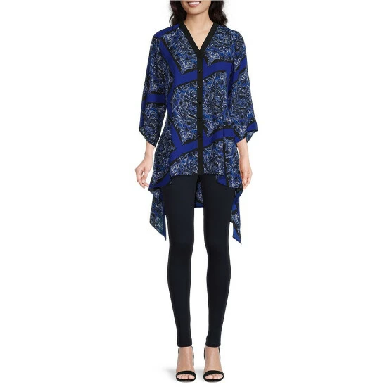 Discount โ๏ธ Slim Factor By Investments Printed V-Neck 3/4 Sleeve High-Low Hem Button Front ๐ Shirt Kaleidoscope ๐งจ 3 Discount โ๏ธ Slim Factor By Investments Printed V-Neck 3/4 Sleeve High-Low Hem Button Front ๐ Shirt Kaleidoscope ๐งจ - Image 3